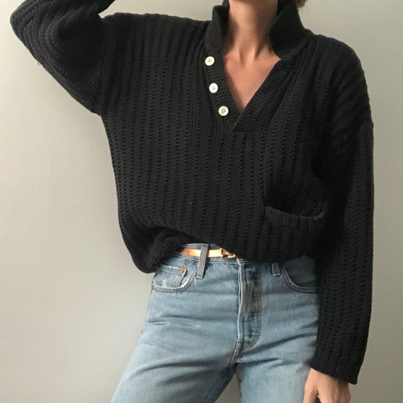 Vintage Sweaters - VINTAGE/ chunky waffle collared knit